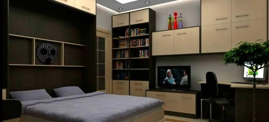 Pat rabatabil inteligent integrat in mobila de perete pentru un apartament din Chisinau